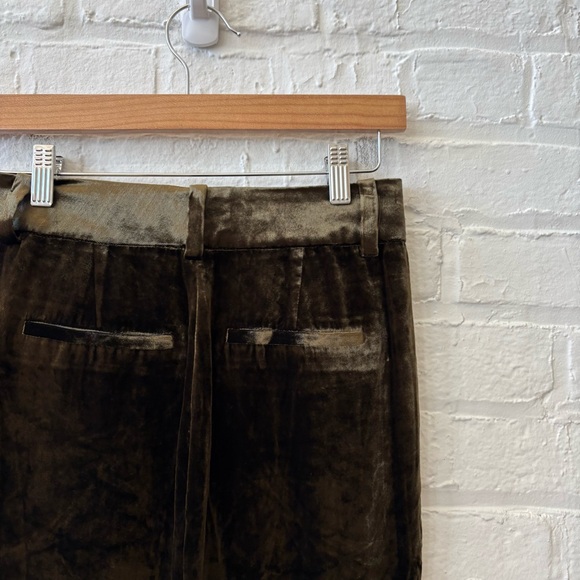 Reiss || Amina Pleated Velvet Trousers Silk Blend Olive Green US 0 - Picture 8 of 13